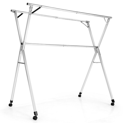 Folding Clothes Airer XShaped Clothing Drying Rack with 360° Wheels on