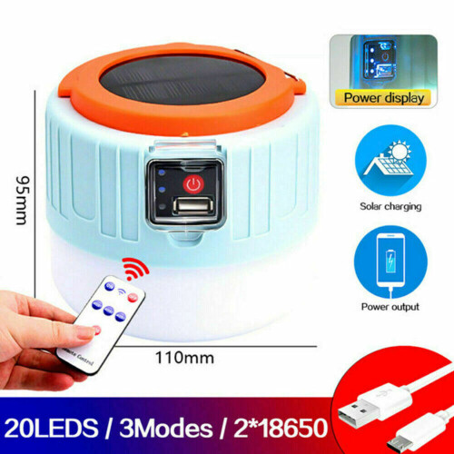 USB Rechargeable Remote Control Lantern Solar LED Bulb Camping Light Tent Lights 1