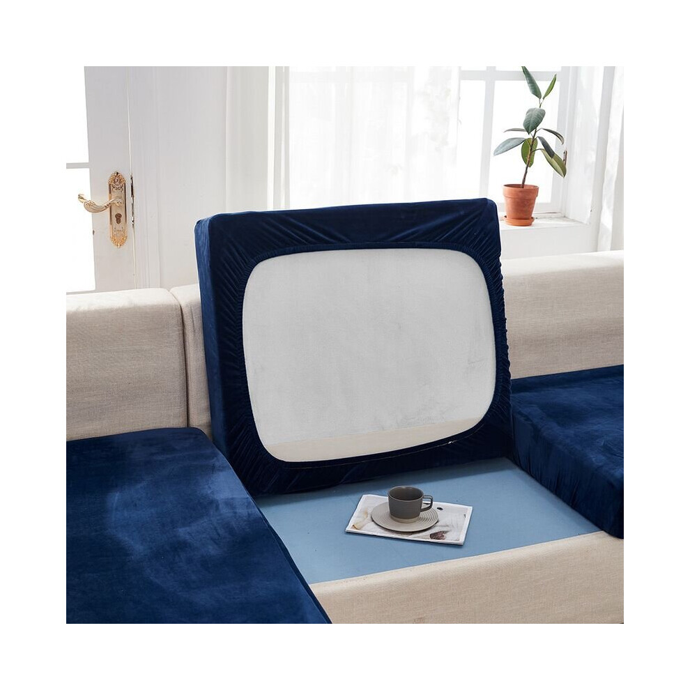 (Dark Blue, 1 Seater) 1-3 Seater Velvet Sofa Cushion Cover Couch Slip Covers Protector