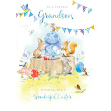 Special Grandson Cute Woodland Creatures Easter Card Single Easter Greeting Cards