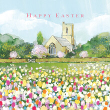 Happy Easter Spring Church View Mini Easter Card Single Easter Greeting Cards