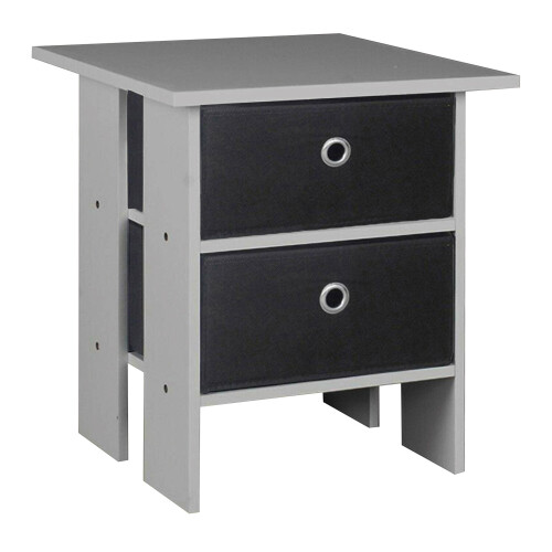 URBN Living (Grey, Black) Wooden Side End Table Nightstand 2 Fabric Drawers