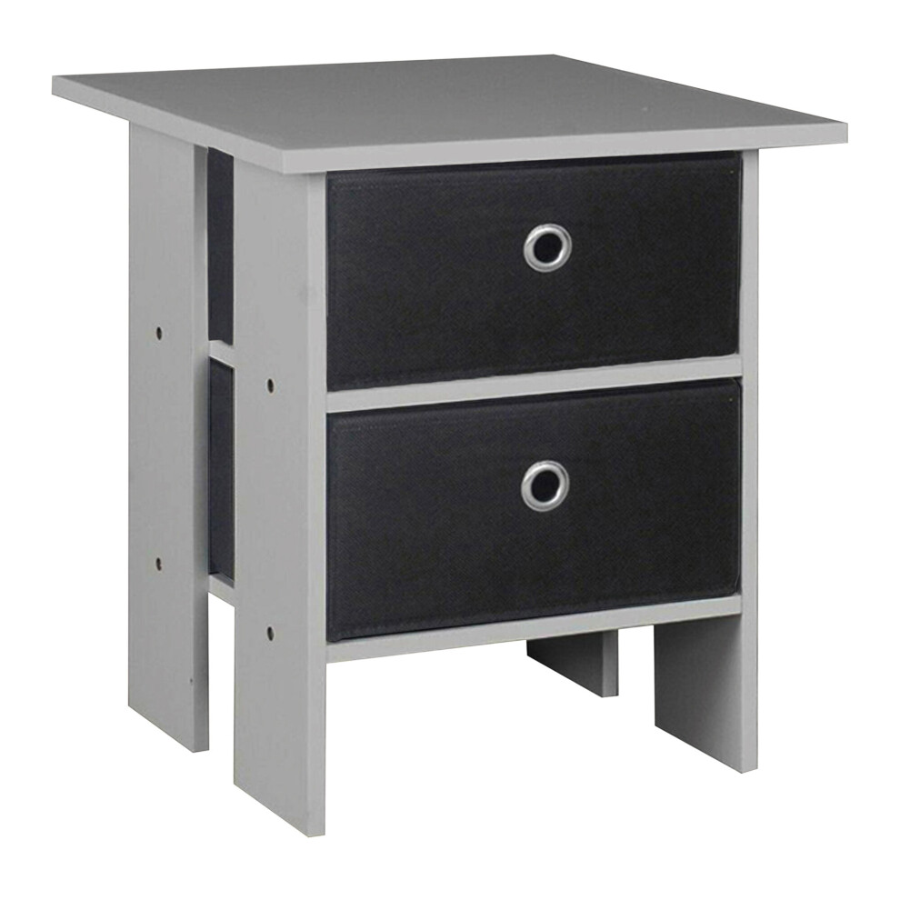 (Grey, Black) Wooden Side End Table Nightstand 2 Fabric Drawers