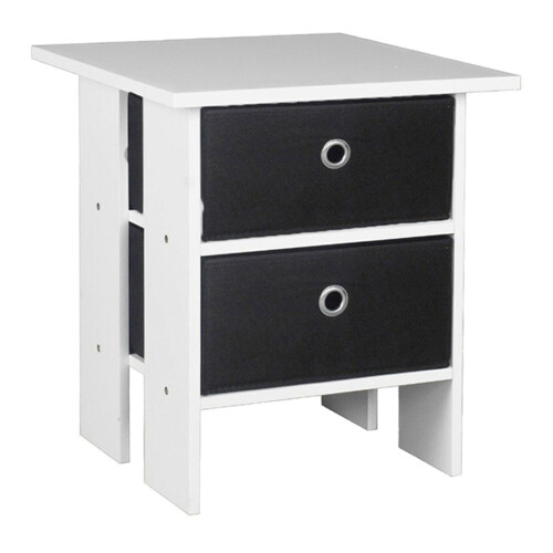 URBN Living (White, Black) Wooden Side End Table Nightstand 2 Fabric Drawers
