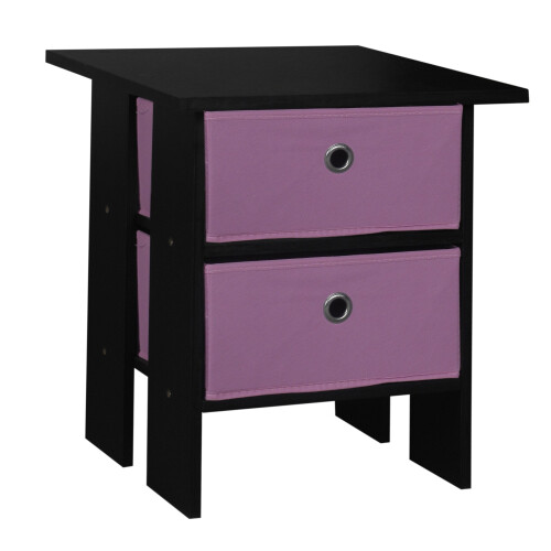 URBN Living (Black, Pink) Wooden Side End Table Nightstand 2 Fabric Drawers