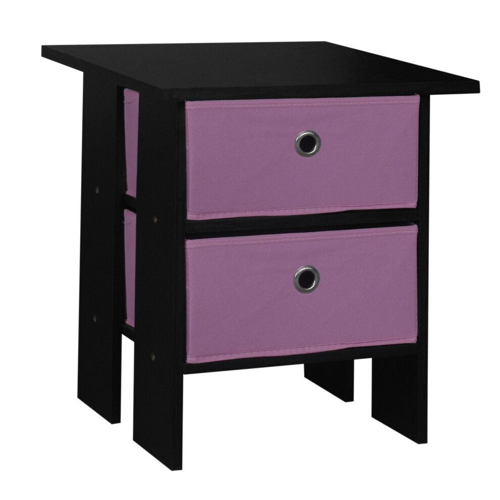 (Black, Pink) Wooden Side End Table Nightstand 2 Fabric Drawers