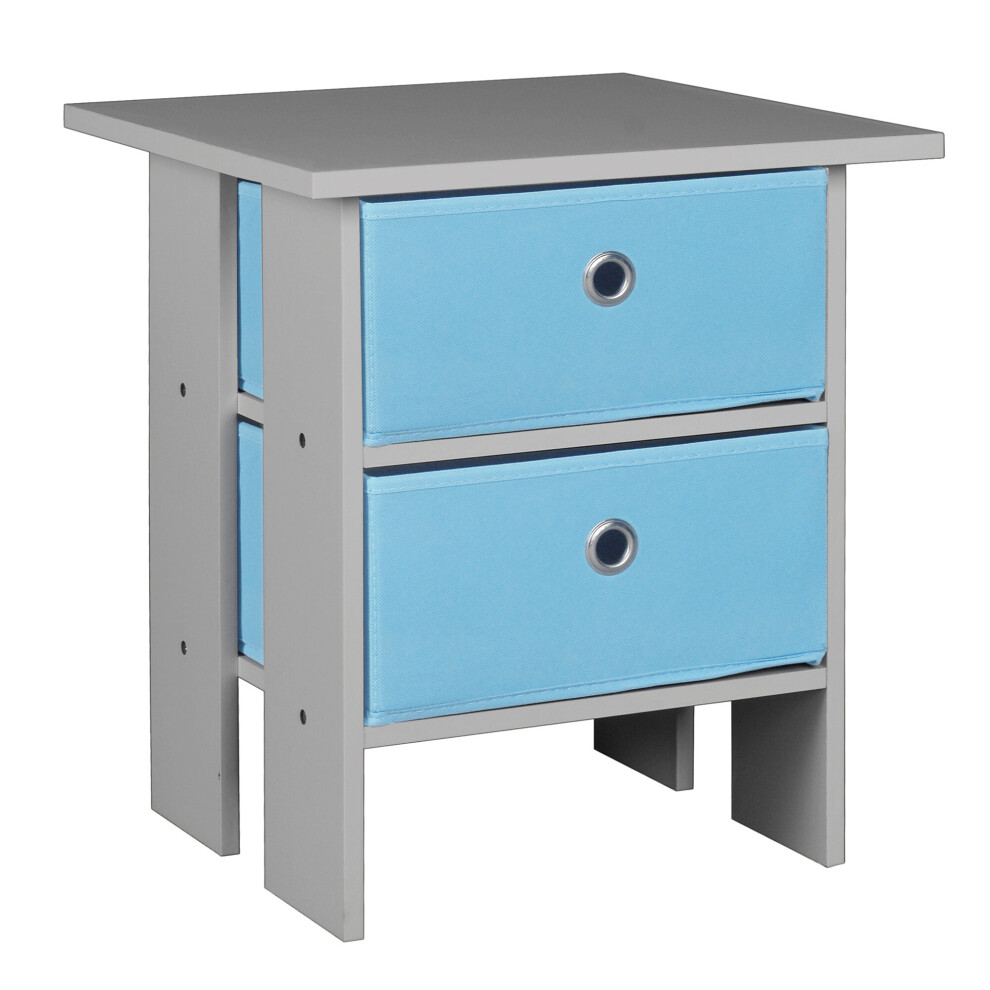 (Grey, Light Blue) Wooden Side End Table Nightstand 2 Fabric Drawers