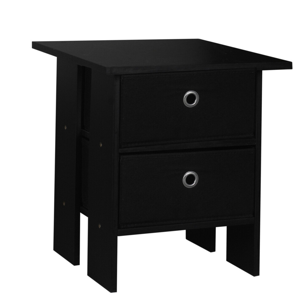 (Black, Black) Wooden Side End Table Nightstand 2 Fabric Drawers