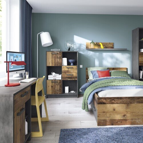 Low Bookcase with 2 Doors and 2 Drawers in Walnut and Dark Matera Grey 2