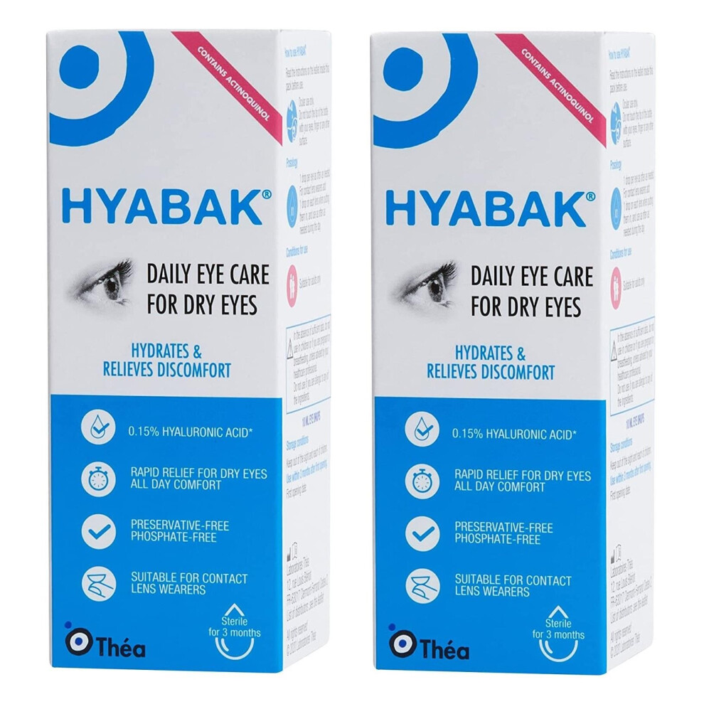 2x Hyabak Dry Eye Drops 0.15% 10ml