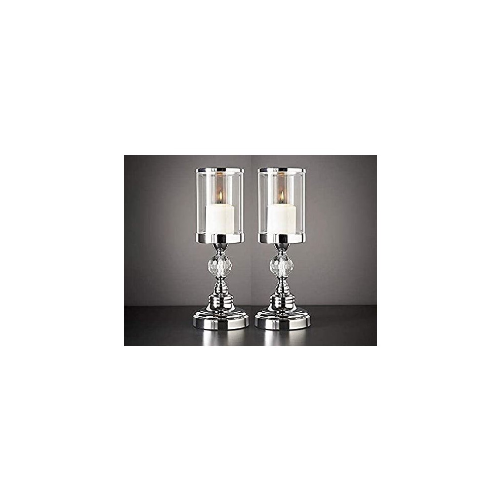 Pack Of 2 New Crystal Effect Chrome Candle Holder With Amazing Crystal