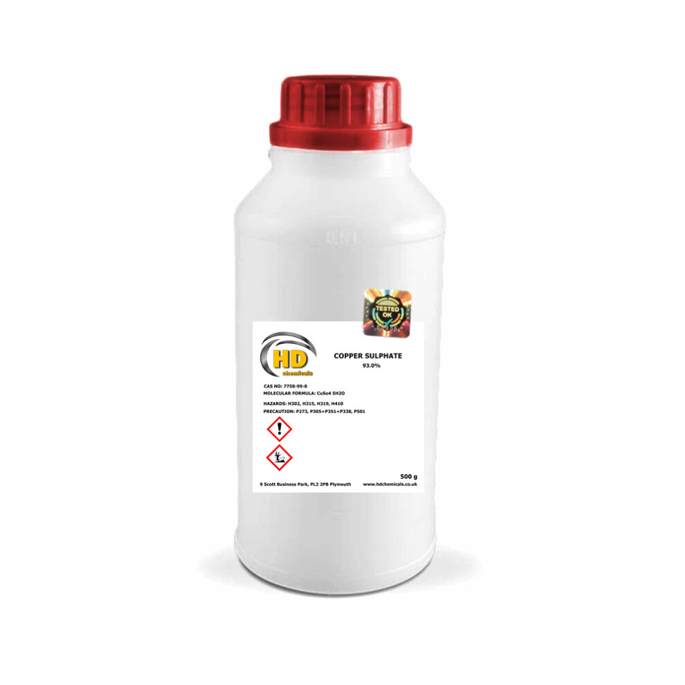 Hd Chemicals Ltd (500G Bottle) Copper Sulphate 93% Gardening Weed Control