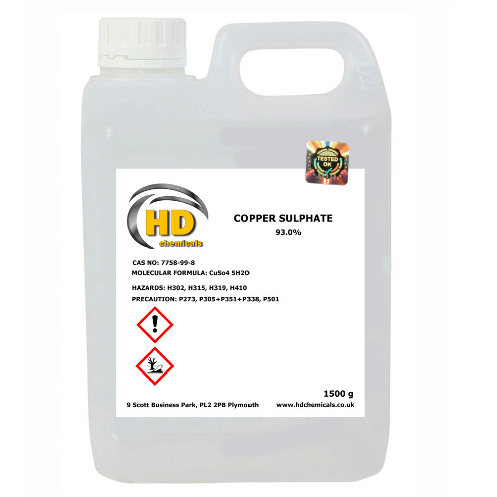 Hd Chemicals Ltd (1500G) Copper Sulphate 93% Gardening Weed Control