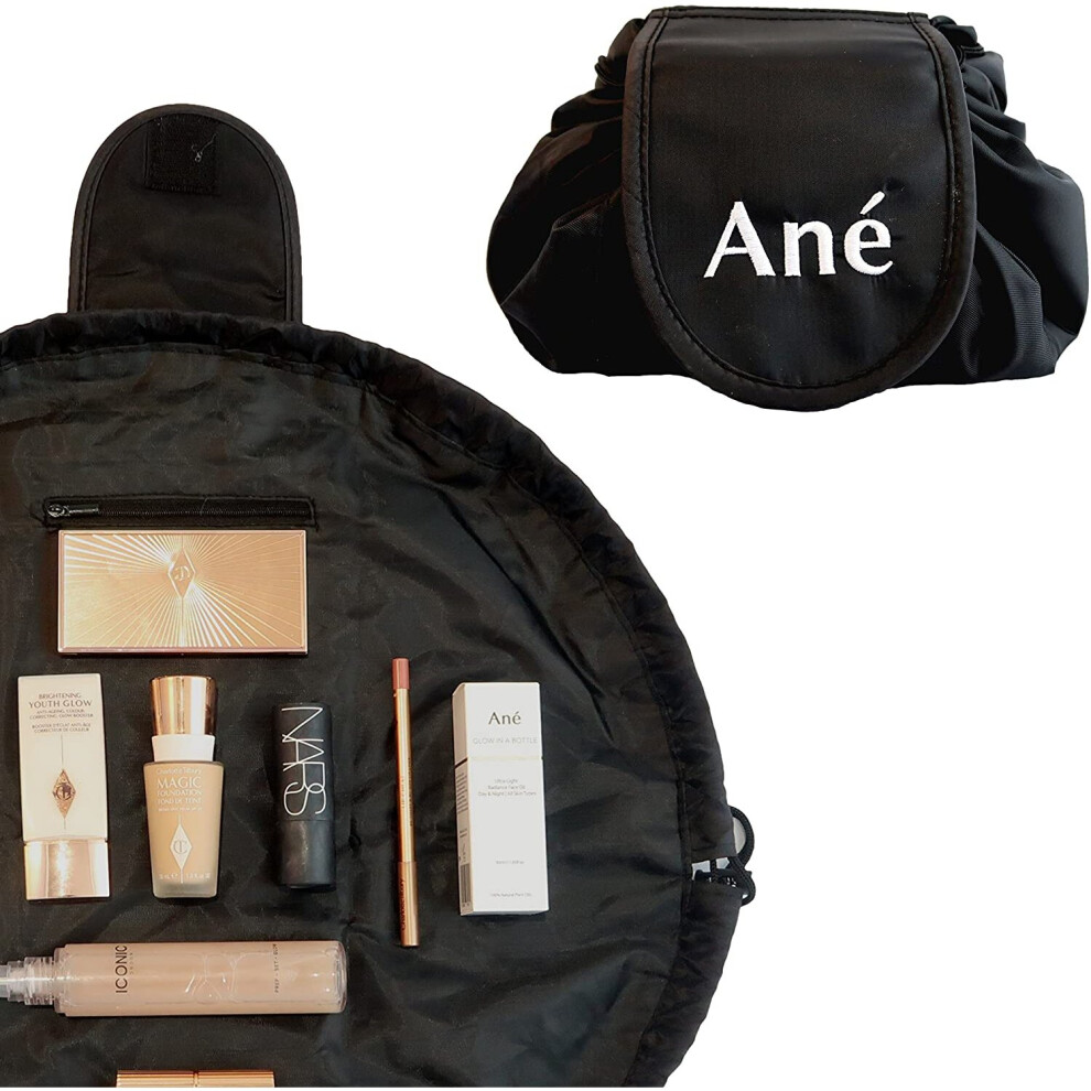 Black Anã© Lazy Drawstring Make Up Bag, Travel Cosmetic Organiser Pouch For Women