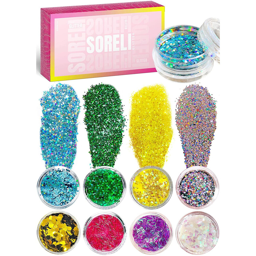 Soreli Glitter Make Up Glitter (Uk Company) Festival Glitter Body Glitter Hair Sequin Art Halloween Glitter Make Up 8 Set Festival Glitter Eye Cosmetic