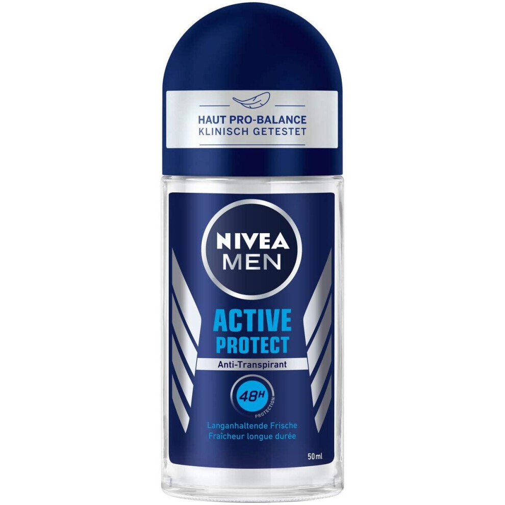 Nivea Men Active Protect Roll-On Deodorant, Antiperspirant Roll-On for a Fresh Skin Feel, Deodorant with 48-Hour Protection, 50 ml