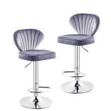 (Grey) 2X Soft Velvet Fabric Swivel Gas Lift Bar Stools Kitchen,Breakfast, Pub Stools