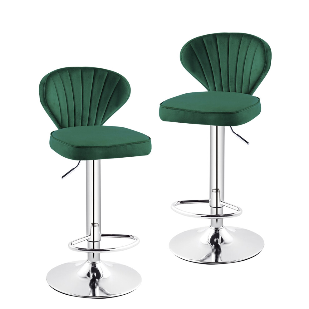 (Green) 2X Soft Velvet Fabric Swivel Gas Lift Bar Stools Kitchen,Breakfast, Pub Stools