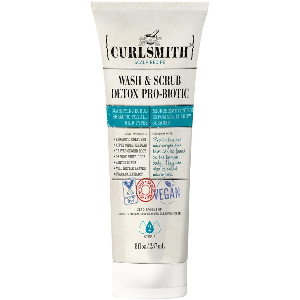 Curlsmith - Wash & Scrub Detox Pro-Biotic - Vegan Exfoliating Clarifying Shampoo For Any Hair Type, Healthy Scalp (237Ml)