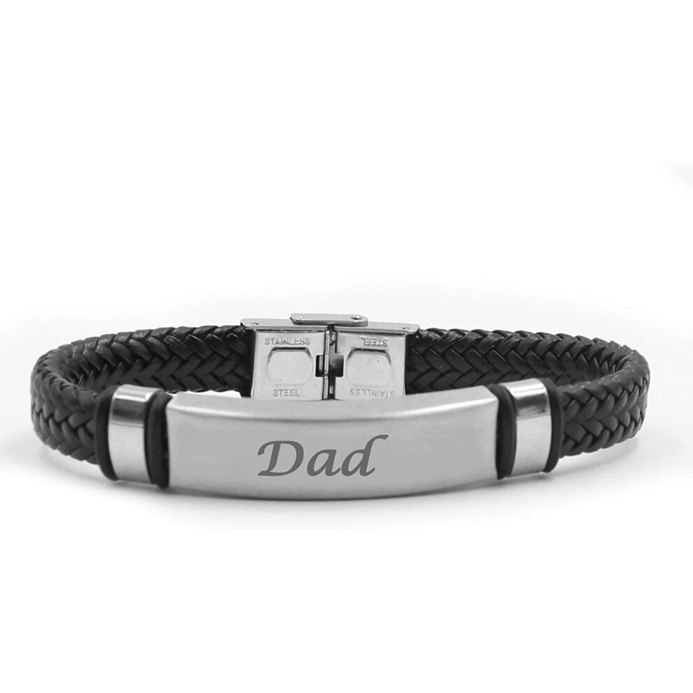 Kigu Dad Bracelet,Personalised Jewellery,Black Leather Braided Bracelet,Custom Name Bracelet dad,customised Jewellery for Father,Dad Gifts for