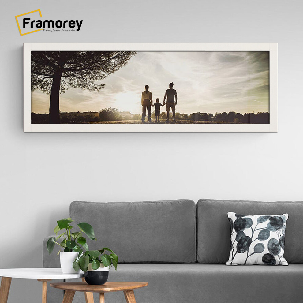 (100x50CM) Panoramic Size White Picture Frame Wall Art Frames Flat Wooden Effect Poster Frame