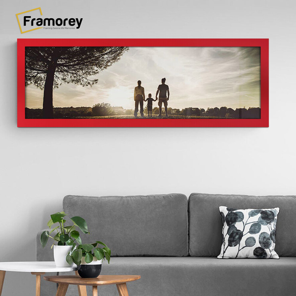 (24x9 Inch) Panoramic Size Red Picture Frame Wall Art Frames Flat Wooden Effect Poster Frame-image-OPC-P8W9G98-NEW