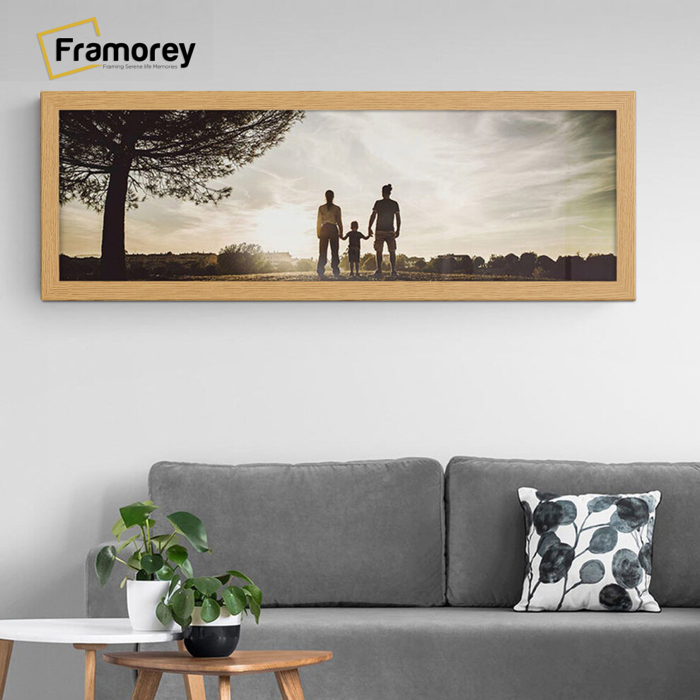 (30x10 Inch) Panoramic Size Oak Picture Frame Wall Art Frames Flat Wooden Effect Poster Frame