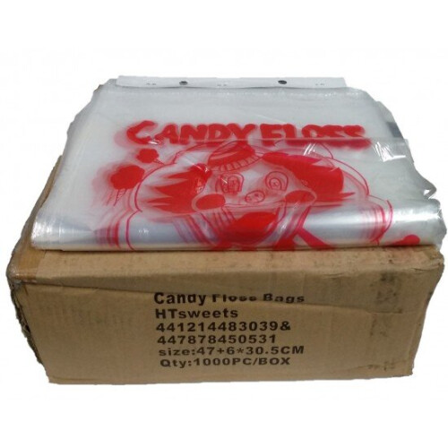 (1 x 1000) Red Clown Printed Candy Floss Plastic Bags 1