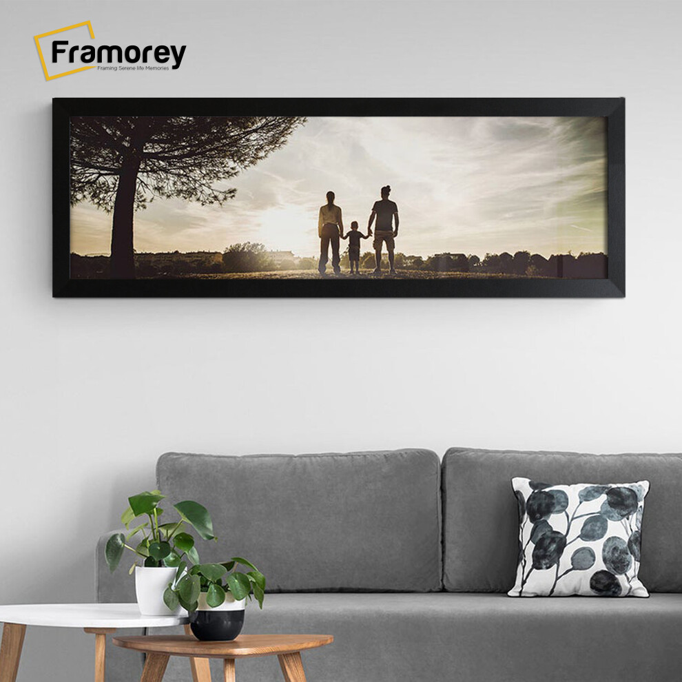 (20x5 Inch) Panoramic Size Matt Black Picture Frame Wall Art Frames Flat Wooden Effect Poster Frame