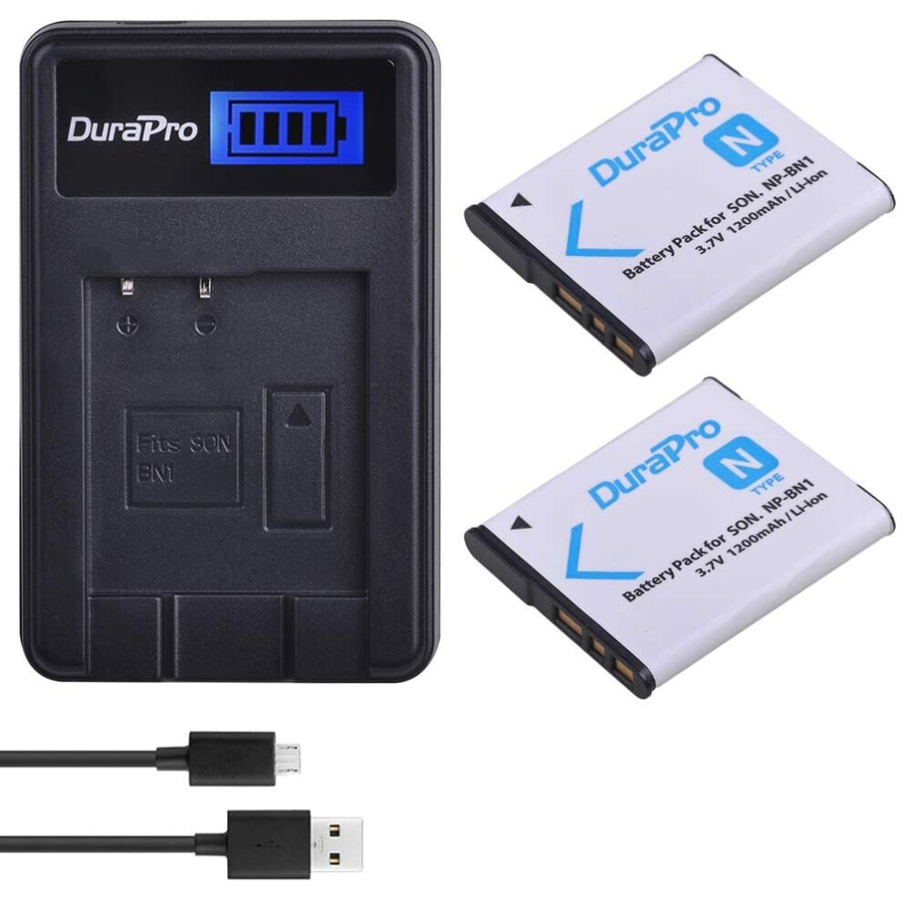 DuraPro 2Pcs NP-BN1 Battery + LCD USB Charger for Sony Cyber-Shot DSC-W800,DSC-WX220,DSC-W830,DSC-W810,Sony DSC-QX30,DSC-QX100,DSC-QX10 Digital Camera