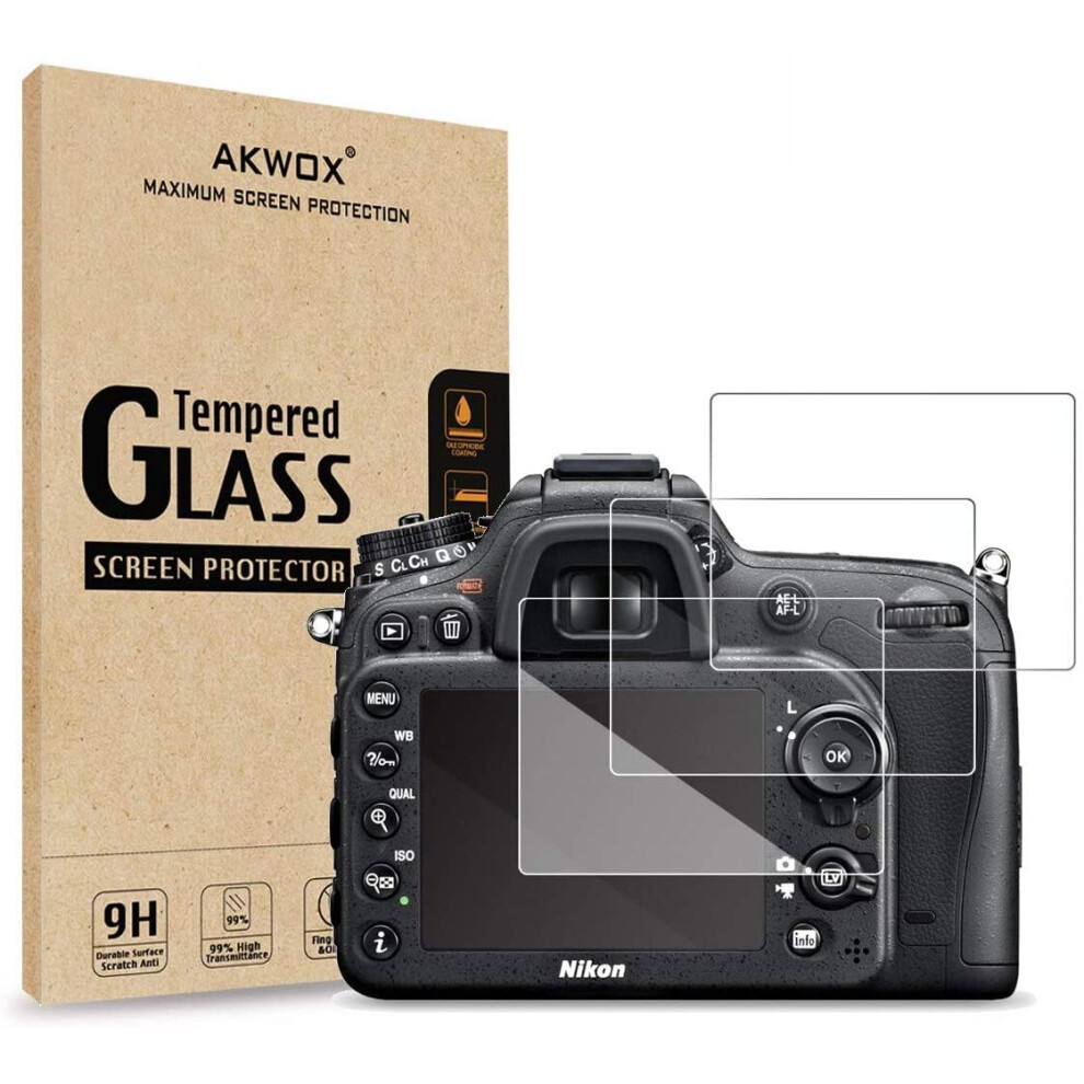 (Pack Of 3) Tempered Glass Screen Protector For Nikon D7100 D7200 D800 D800e D810 D750 D600 D610 D500, Akwox [0.3Mm 2.5D High Definition 9H] Optical 840586171455