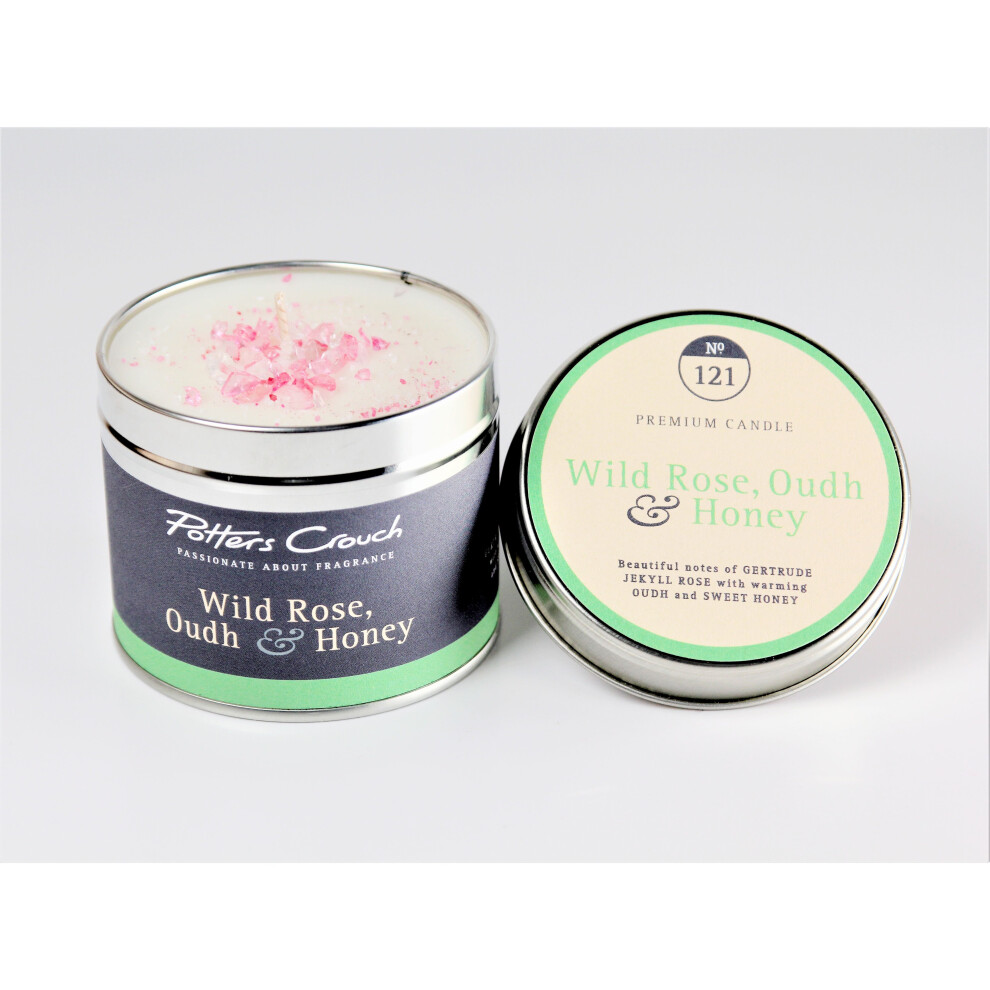 Potters Crouch Scented Candle in a Tin - Wild Rose, Oudh & Honey-image-OPC-P8WSVC9-NEW