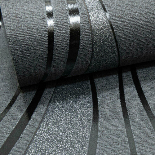 Charcoal Grey Black Glitter Textured Wallpaper Vinyl Wave Stripe 2
