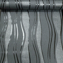 Charcoal Grey Black Glitter Textured Wallpaper Vinyl Wave Stripe
