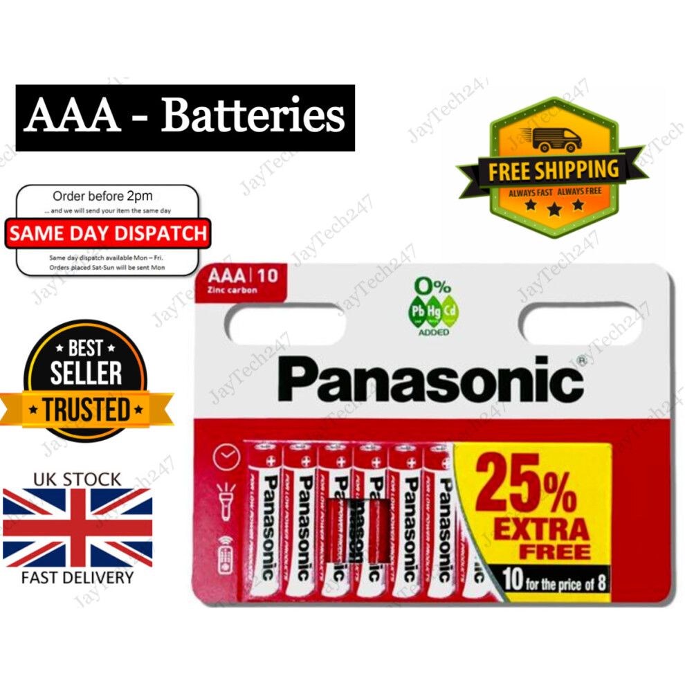 10x AAA Genuine PANASONIC Zinc Carbon Batteries - LR03 1.5V MN2400