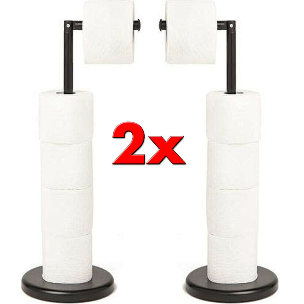 (2 x Roll Holders) BLACK FREE STAND 4 TOILET ROLL PAPER TISSUE HOLDER DISPENSER BATHROOM STORAGE-image-OPC-P8WSWJB-NEW