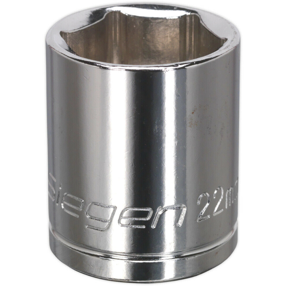 Loops 22Mm Chrome Plated Drive Socket - 1/2" Square Drive - High Grade Carbon Steel