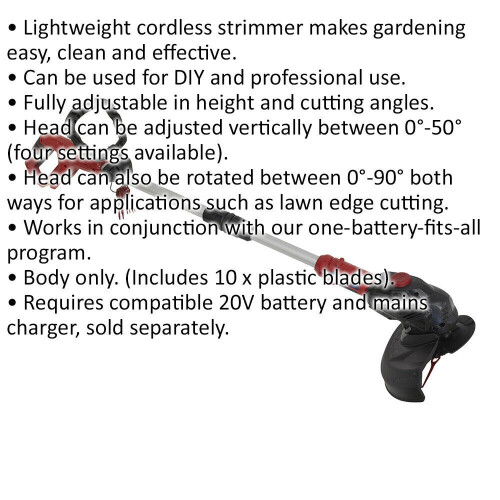 Loops 20V Lightweight Cordless Strimmer - Plastic Blade - BODY ONLY - Fully Adjustable 1