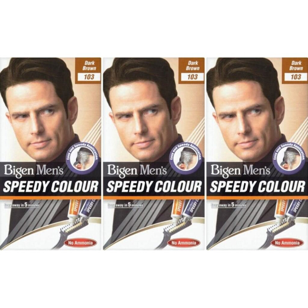 3 x Bigen Mens Speedy Hair Colour Ammonia Free-Dark Brown-103