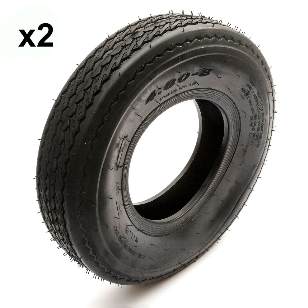 2X Trailer Tyre 4.80/4.00-8 4 Ply Fits 8'' Rims Max 265Kg Rated 81Mph 5056213557881
