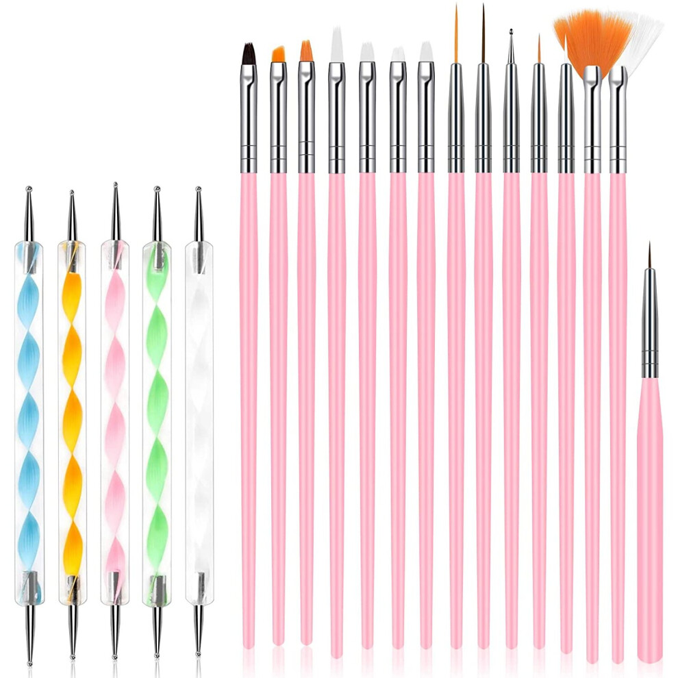 Uraqt Grain Nail Art Brushes Set, 15Pcs Acrylic Nail Brush Painting Pen And 5Pcs Nail Dotting Tools, Nail Pen Designer Nail Art Painting Kit For Diy &