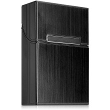 kwmobile Cigarette Case Box Holder - Aluminum Case for Cigarettes with Magnetic Flip Top Closure - Black