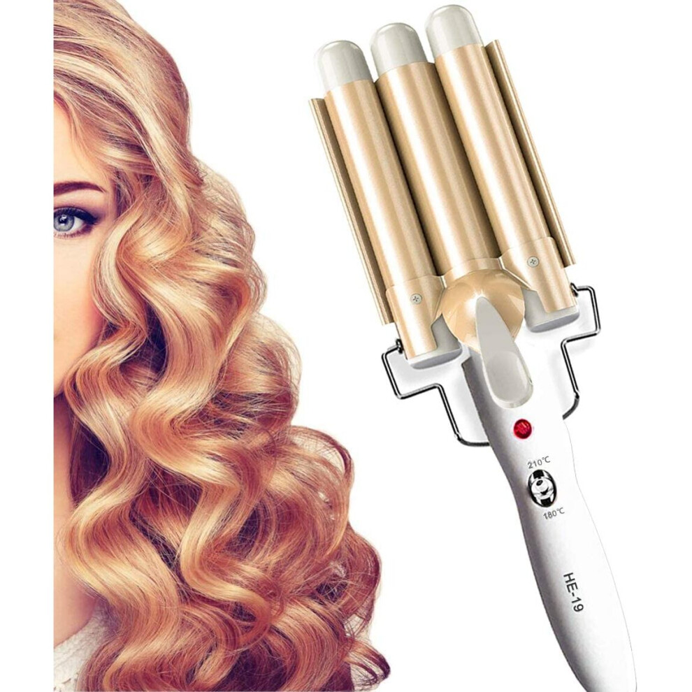Aibeau 3 Barrel Hair Curler, 25Mm Hair Waver Curling Iron Wand Adjustable Temperature, Curling Tongs Crimping Bubble Styling Tool Tourmaline Ceramic For Long