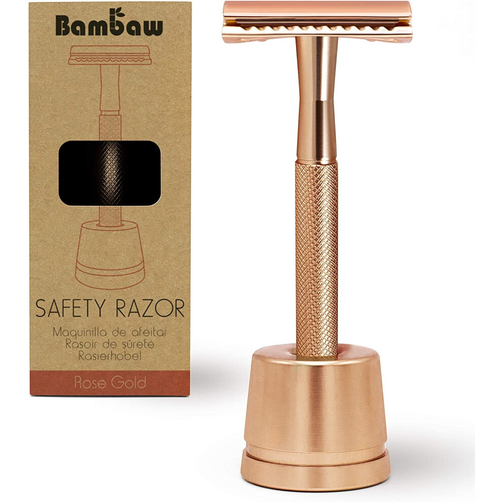 Metal Razor for Women with Safety Razor Stand | Rose Gold Women Razor | Eco Razor Women | Fits All Double Razor Blades | Reusable Razor Women | Zero