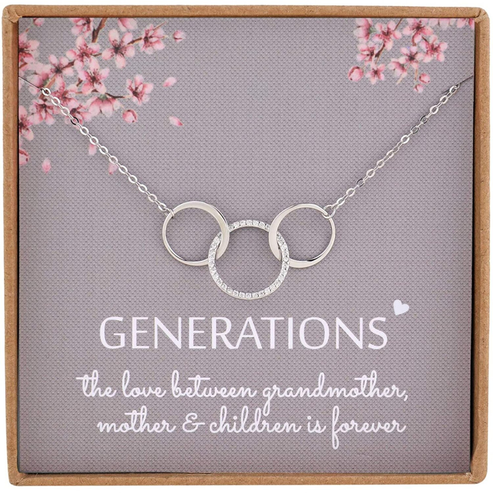 NOURISHLOV 3 Generations Necklace for Grandma Gifts - Sterling Silver Interlocking 3 Circles CZ Necklace for Mom Granddaughter Grandson Mothers Day
