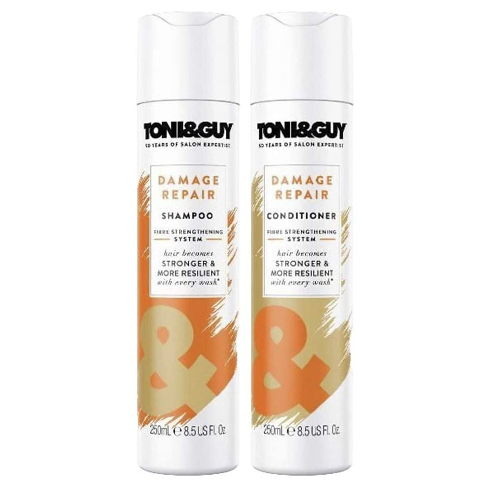 Toni & Guy Salon Shampoo and Conditioner for Dry Damaged Hair, Pack of 4 x 250ml bottles (2 x Damage Repair Shampoo, 2 x Damage Repair Conditioner)