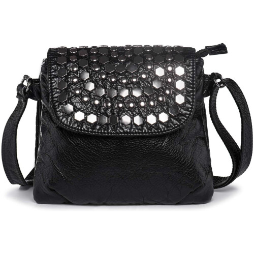 LaRechor Small Handbags Crossbody Bag for Women Studded Over Shoulder Bags Satchel Side Bag Soft PU Leather (Black)