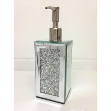Crushed Crystal Diamond Silver Mirrored Glass Soap Dispenser Hand
