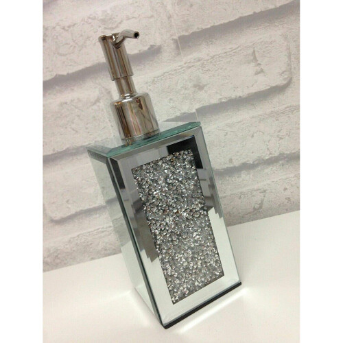 Crushed Crystal Diamond Silver Mirrored Glass Soap Dispenser Hand 1