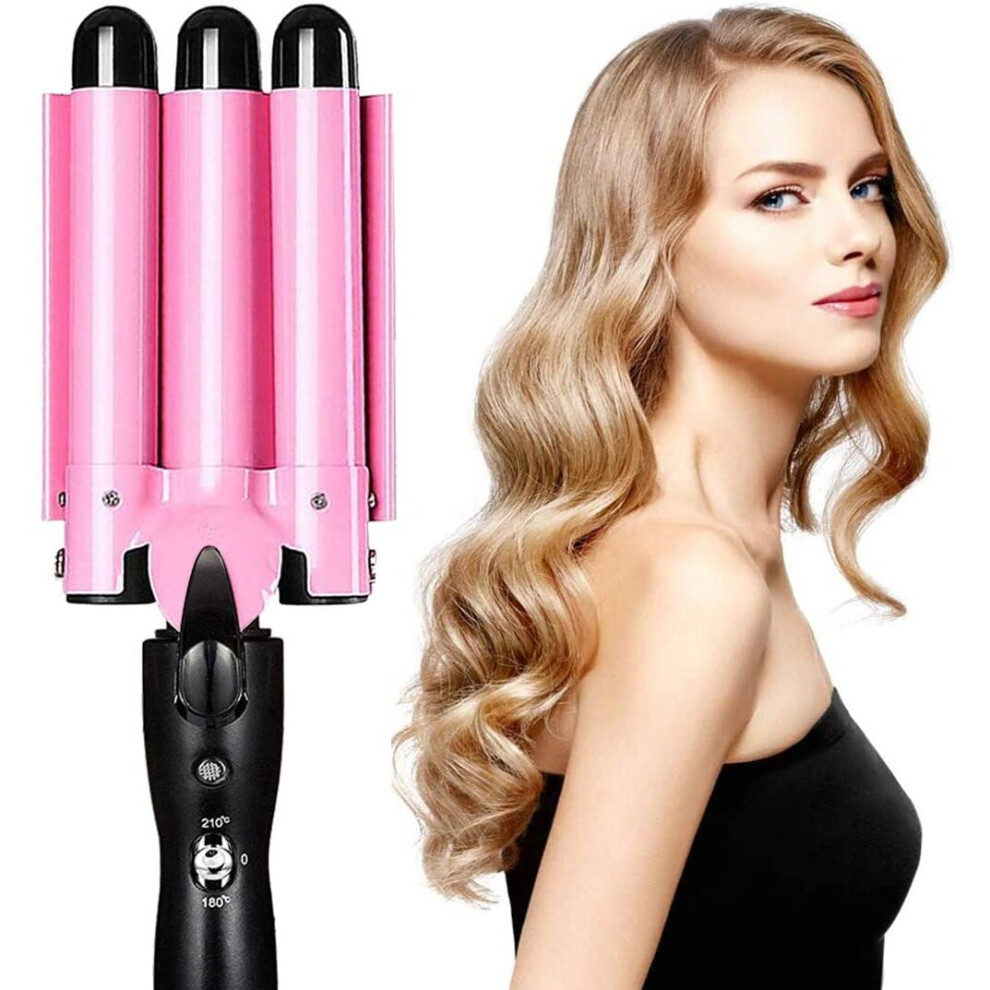 Hair Curler, 3 Barrel Hair Waver Curling Iron Wand Adjustable Temperature, Curling Tongs Crimping Bubble Styling Tool Tourmaline Ceramic for Long